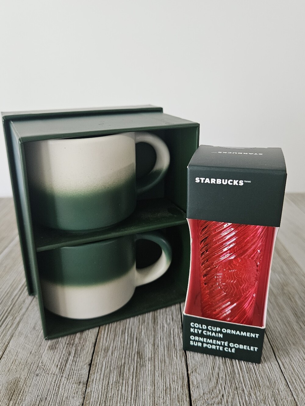 Starbucks Green/White 3 oz Ombre Espresso Coffee Mugs 2 Pack Gift Set and Siren